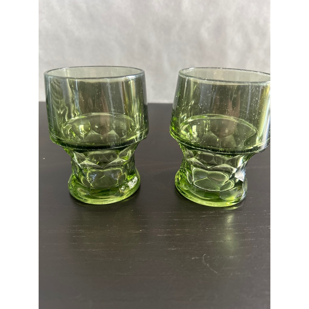 Viking Glass Georgian Honeycomb Avocado Green 4 1/4" Tumbler Glasses 9 OZ